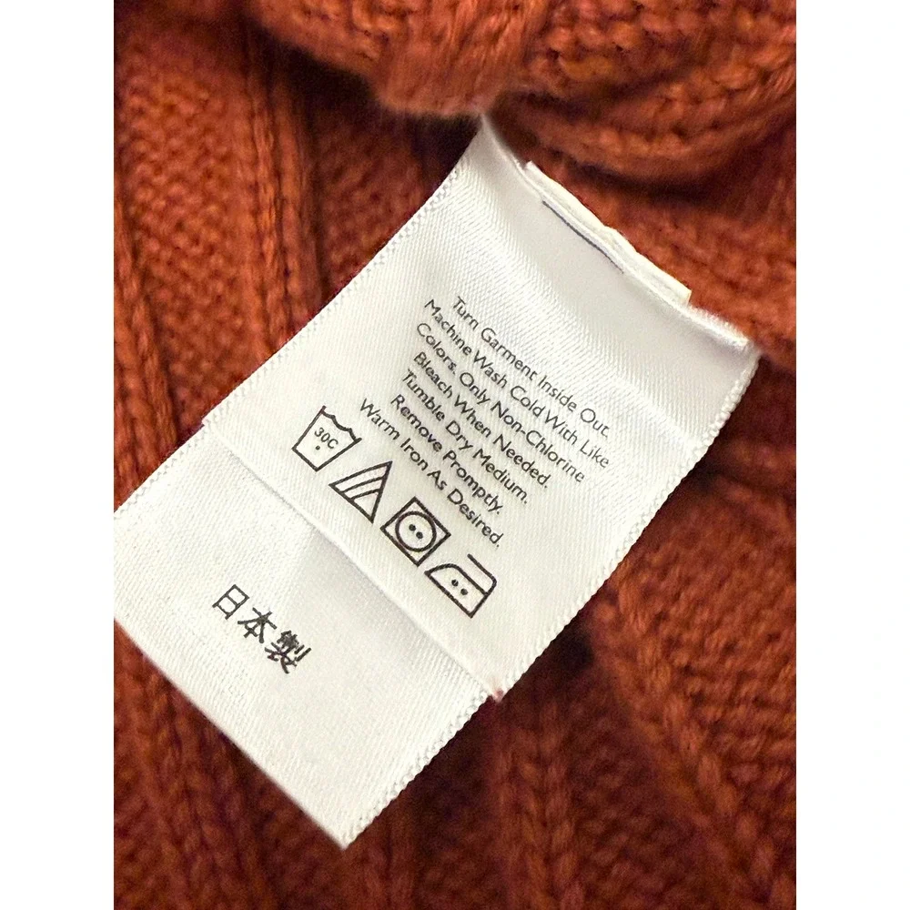 Eddie Bauer Mens Large Burnt Orange Ribbed 100% Cotton Quarter Zip Sweater Japan